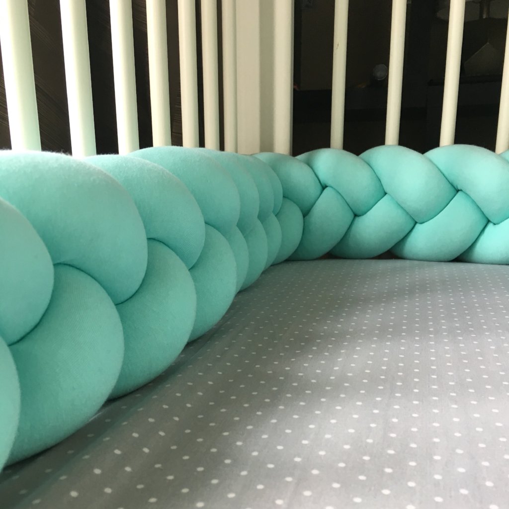 Mint| Braided Crib Bumper / Bed Bolster - See more Braided Crib Bumpers & Cushions at JujuAndJake.com