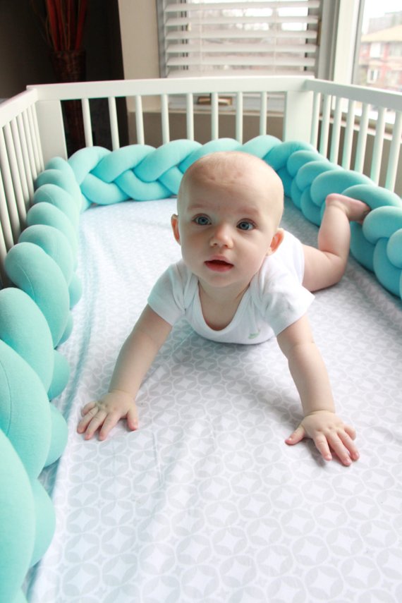 Aqua | Braided Crib Bumper / Bed Bolster - See more Braided Crib Bumpers & Cushions at JujuAndJake.com