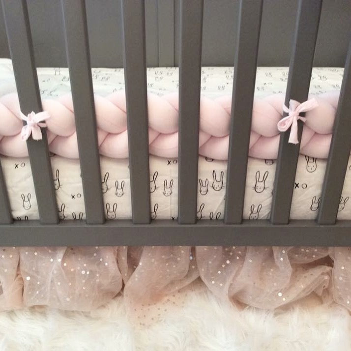 Baby Pink | Braided Crib Bumper / Bed Bolster - See more Braided Crib Bumpers & Cushions at JujuAndJake.com
