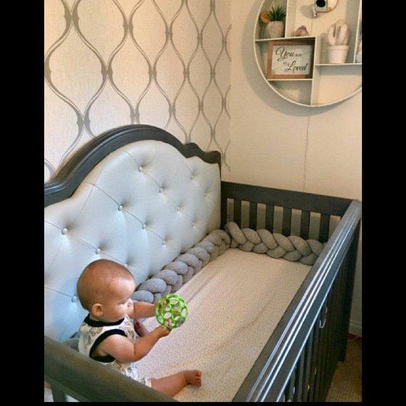 Light Grey | Braided Crib Bumper / Bed Bolster - See more Braided Crib Bumpers & Cushions at JujuAndJake.com
