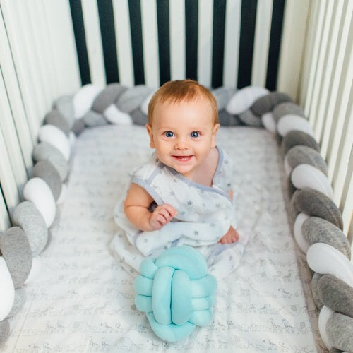 White, Light Grey, Dark Gray | Braided Crib Bumper / Bed Bolster - See more Braided Crib Bumpers & Cushions at JujuAndJake.com