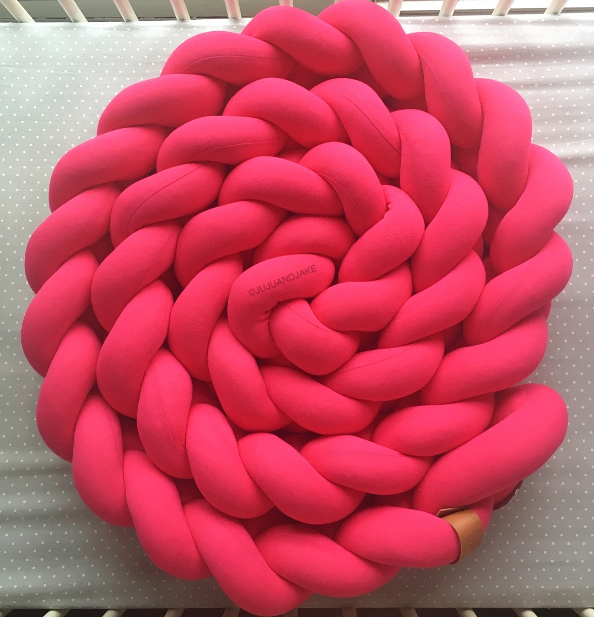 Raspberry | Braided Crib Bumper / Bed Bolster - Partial Length - See more Knot Pillows & Cushions at JujuAndJake.com
