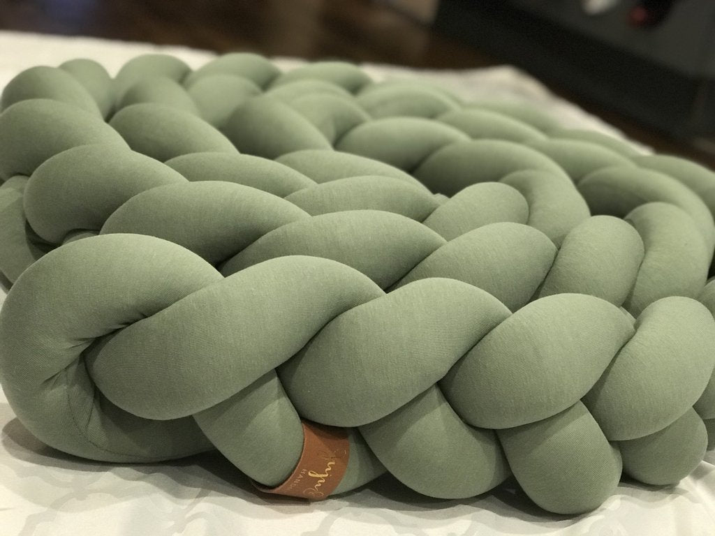 Sage Green | Braided Crib Bumper / Bed Bolster - See more Braided Crib Bumpers & Cushions at JujuAndJake.com