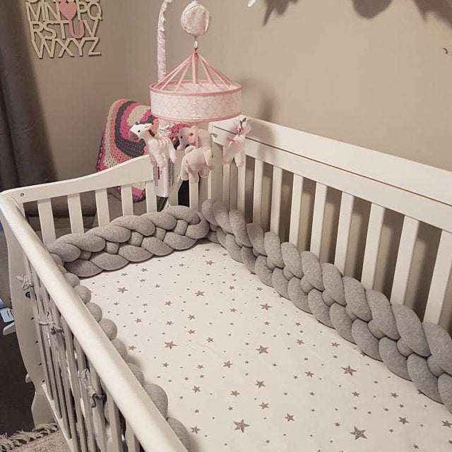 Light Grey | Double Braided Crib Bumper / Bed Bolster - See more Braided Crib Bumpers & Cushions at JujuAndJake.com
