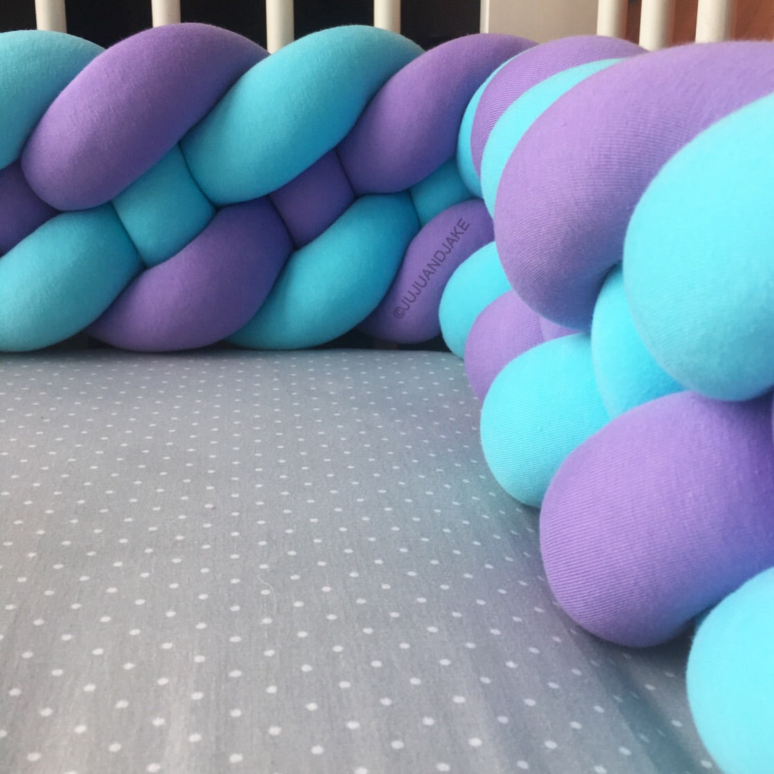 Lilac, Aqua | Double Braided Crib Bumper / Bed Bolster - See more Knot Pillows & Cushions at JujuAndJake.com